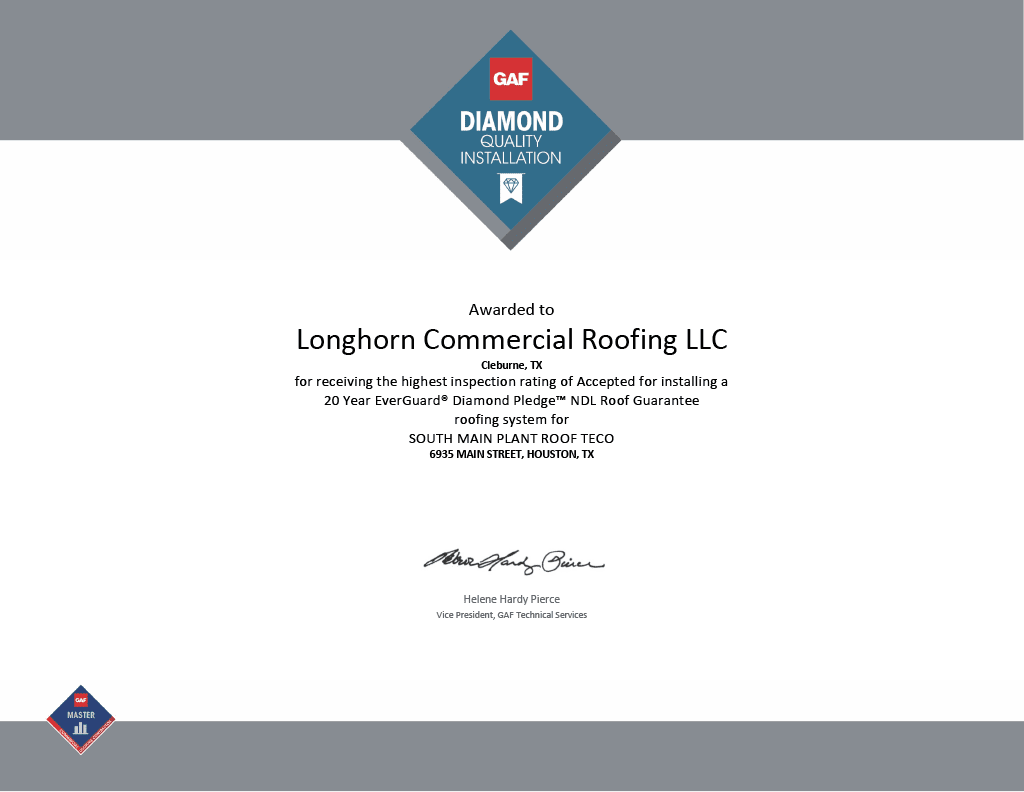 gaf-diamond awarded to longhorn Commercial roofing